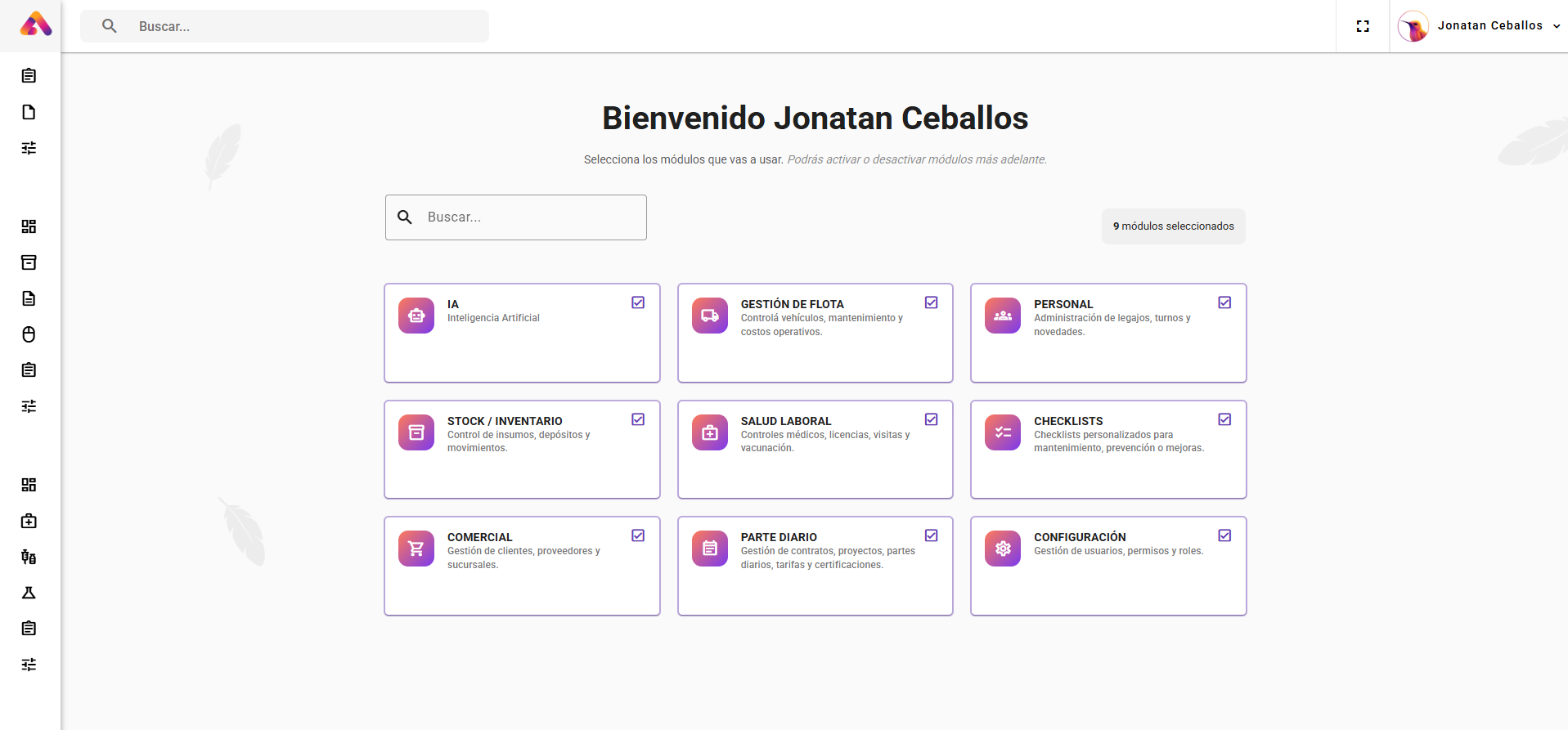 Screenshot del sistema Agiliza