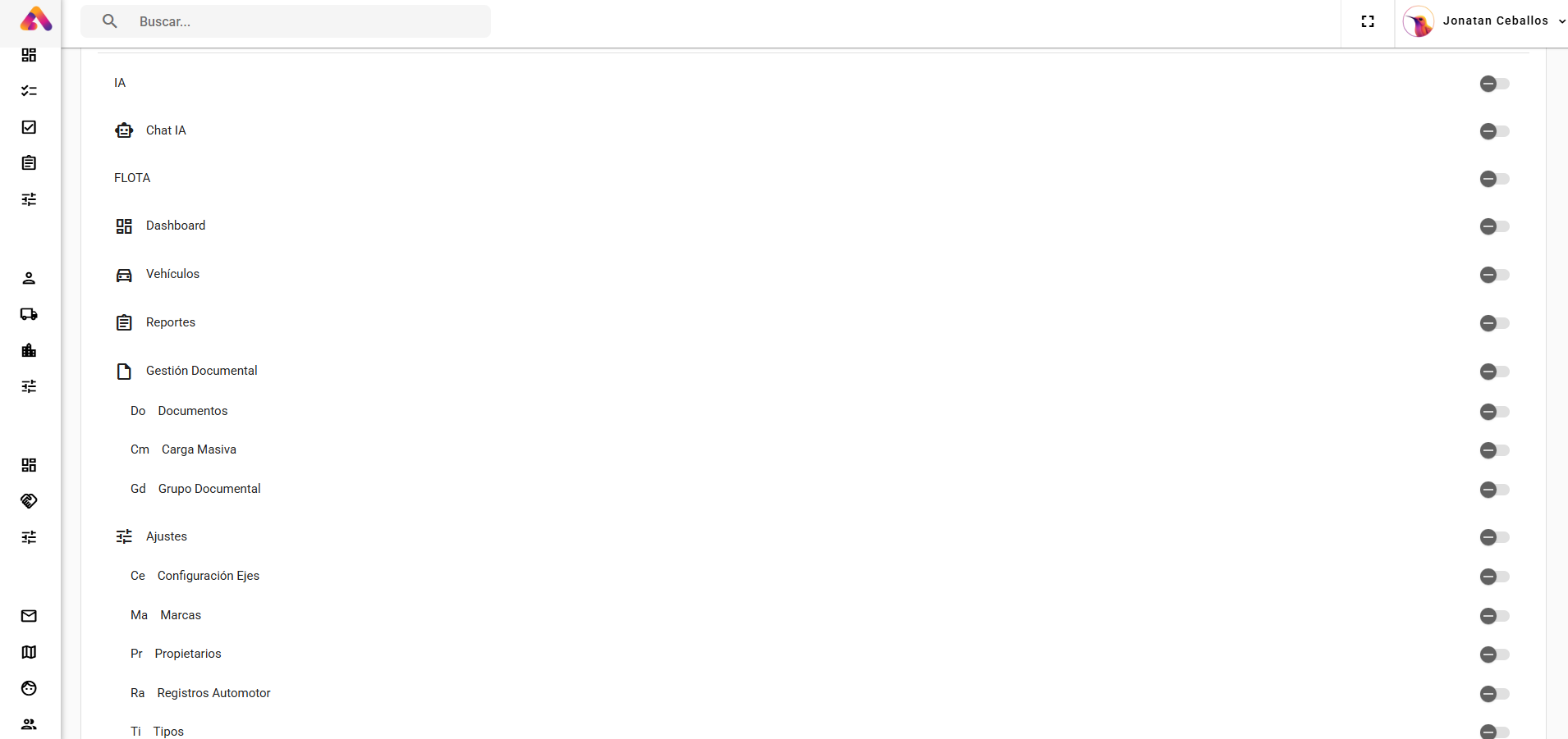Vista del módulo Configuración