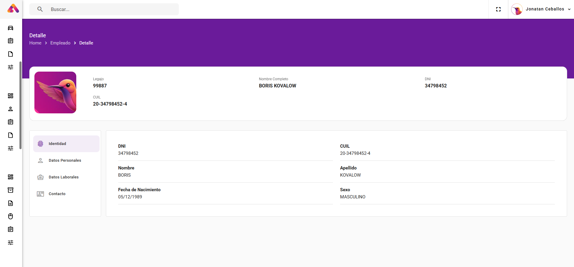 Vista del módulo Personal